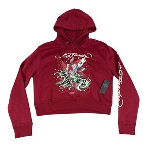 Es Hardy Women’s Koi Fish Graphic Hoodie Pullover Wine Large